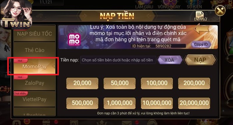 Hướng dẫn nạp tiền 2 Hướng dẫn nạp tiền qua momo