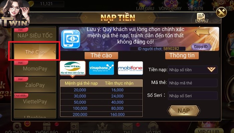 Hướng dẫn nạp tiền 6 Hướng dẫn nạp tiền qua thẻ cào